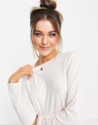 Asos Design Mix & Match Lounge Super Soft Rib Sweat With Channeling In Ecru-white