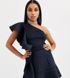 Asos Design Petite One Shoulder Ruffle Mini Dress With Pep Hem