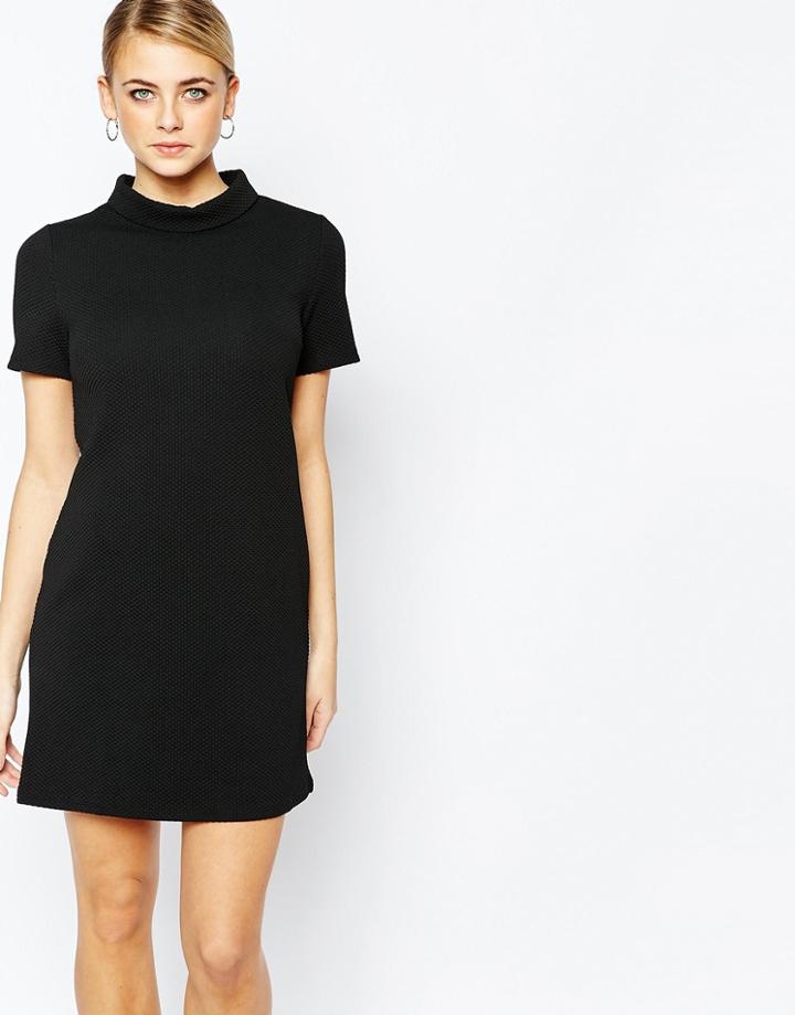 Fashion Union Textured T-shirt Dress With Funnel Neck - Black