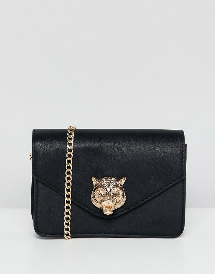 Pieces Leopard Detail Crossbody Bag - Black