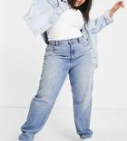 Asos Design Curve High Waist 'slouchy' Mom Jeans In Stonewash-blues