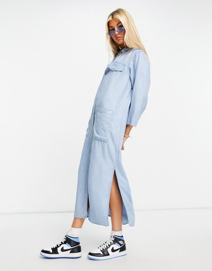 Noisy May Maxi Shirt Dress In Blue-blues