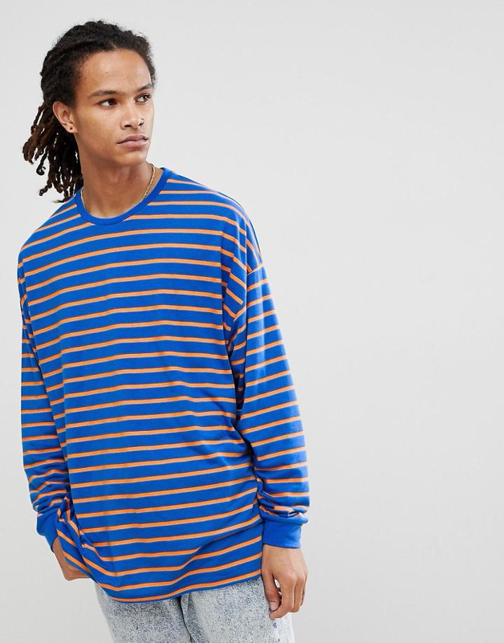 Asos Design Oversized Stripe Long Sleeve T-shirt - Multi