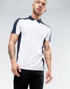 Asos Polo Shirt In Muscle Fit With Contrast Panels - Navy