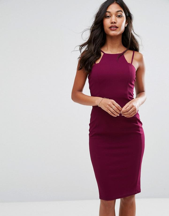 Ax Paris Double Strap Racer Neck Midi Bodycon Dress - Purple