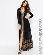 Asos Tall Maxi Dress With Embroidery - Black