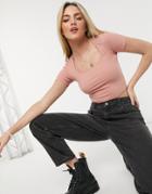 Monki Cora Cotton Top With Square Neck In Pink - Pink
