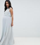 Asos Design Maternity Star Embellished Crop Top Maxi Dress - Gray