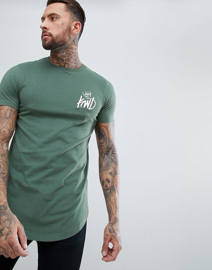 Kings Will Dream Muscle Fit Travis Longline T-shirt In Green - Green