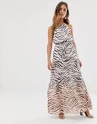 New Look Tie Waist Animal Dress In Pink Pattern - Pink