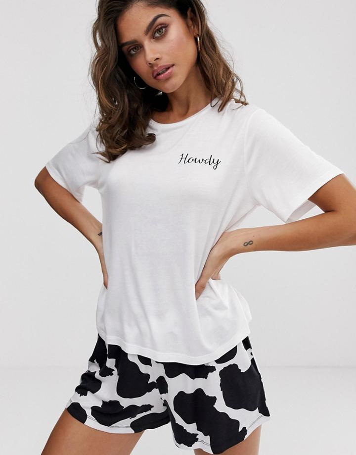 Asos Design Mix & Match Cow Print Embroidered Pyjama T-shirt - Multi
