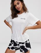Asos Design Mix & Match Cow Print Embroidered Pyjama T-shirt - Multi
