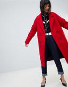 Asos Design Coat With Frill Sleeve Detail-red