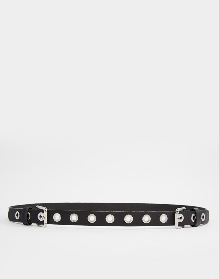 Asos Leather Eyelet Double Buckle Waist And Hip Belt - Black