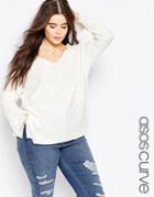 Asos Curve Sweater With V Neck And Split In Natural Yarn - Cream