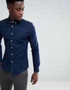 Asos Design Casual Slim Fit Oxford Shirt In Navy - Navy