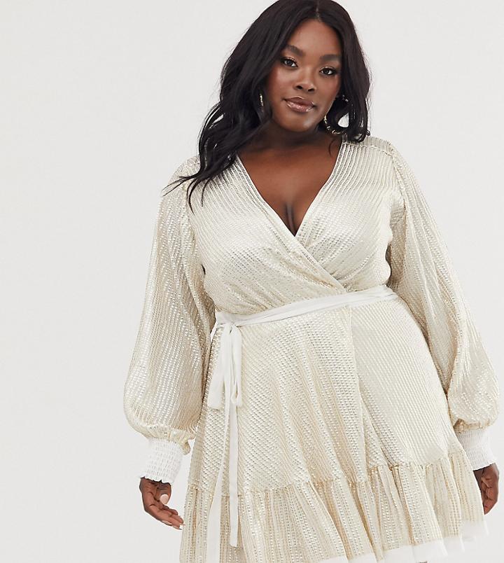 Asos Design Curve Embellished Mini Dress In All Over Sequin With Skater Skirt-white