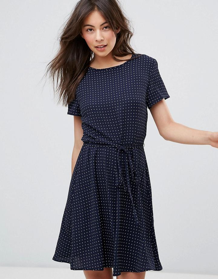Only Spotty Tea Dress With Tie Waist - Blue