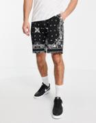 Mennace Jersey Shorts In Black Paisley - Part Of A Set