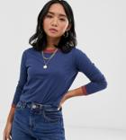 Brave Soul Petite Eloise Long Sleeve T Shirt With Contrast Trim-navy