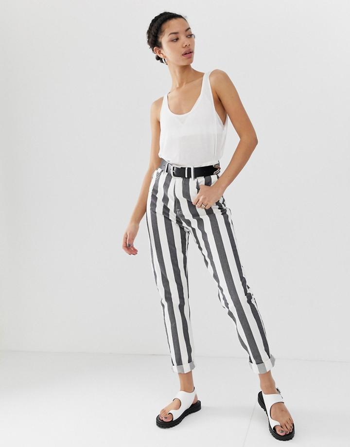 Dr Denim Nora High Rise Mom Jean In Stripe - Multi