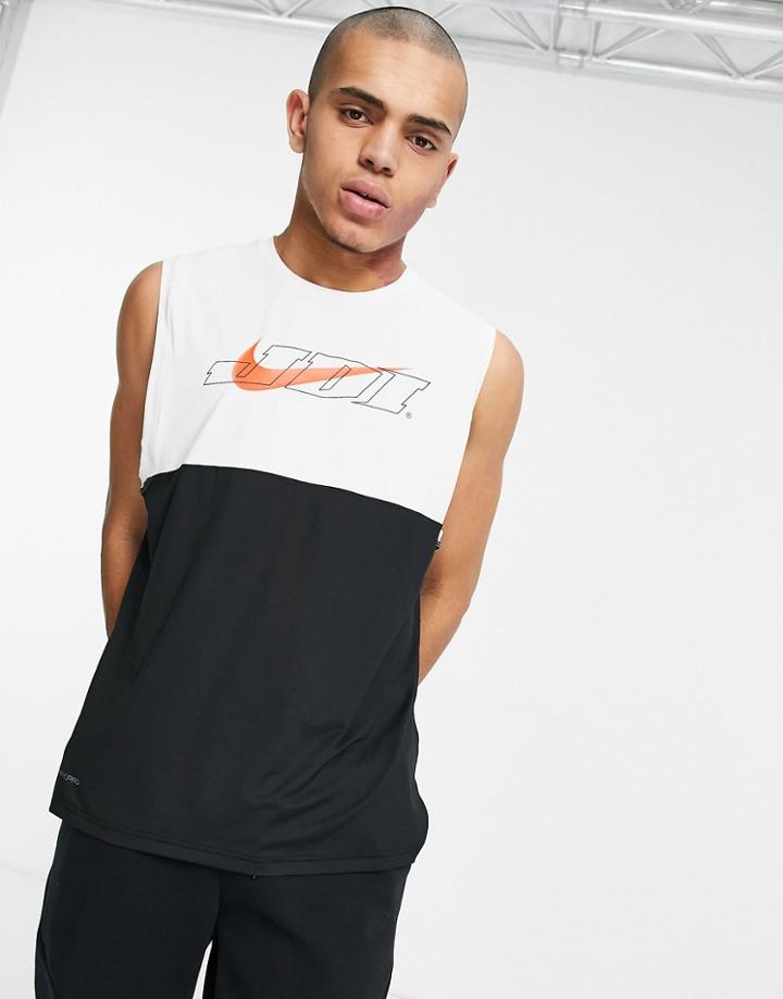 Nike Training Hyper Dry Sc Energy Tank In Black And White-multi