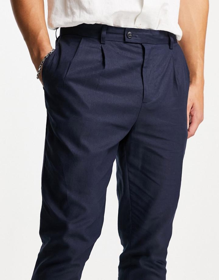 Gianni Feraud Navy Linen Pleated Pants - Part Of A Set