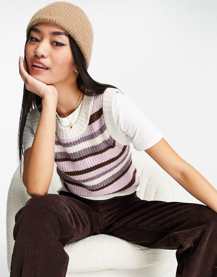 Monki Stripe Knitted Sweater Vest In Purple