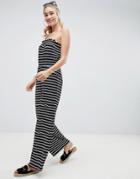 Asos Design Bandeau Jersey Jumpsuit With Wide Leg In Stripe Print-multi