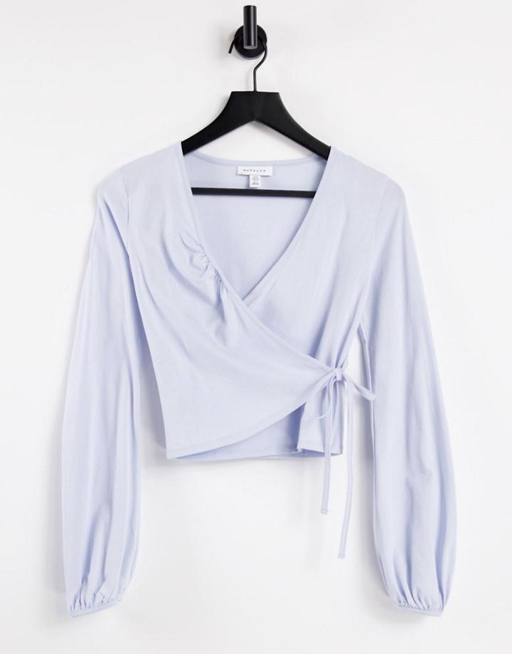 Topshop Long Sleeve Ballet Wrap In Blue-blues