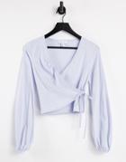 Topshop Long Sleeve Ballet Wrap In Blue-blues
