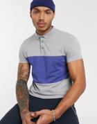 Asos Design Polo Shirt With Contrast Body Panel In Gray Marl