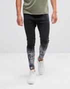 11 Degrees Muscle Fit Drop Crotch Jeans In Black With Paint Splat - Black