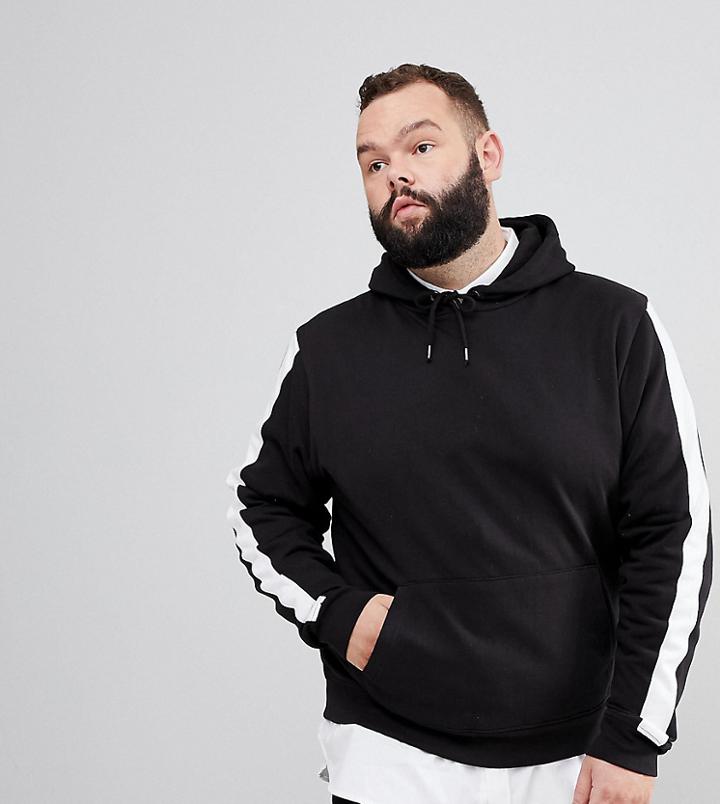 Brave Soul Plus Wide Stripe Sleeve Hoodie - Black