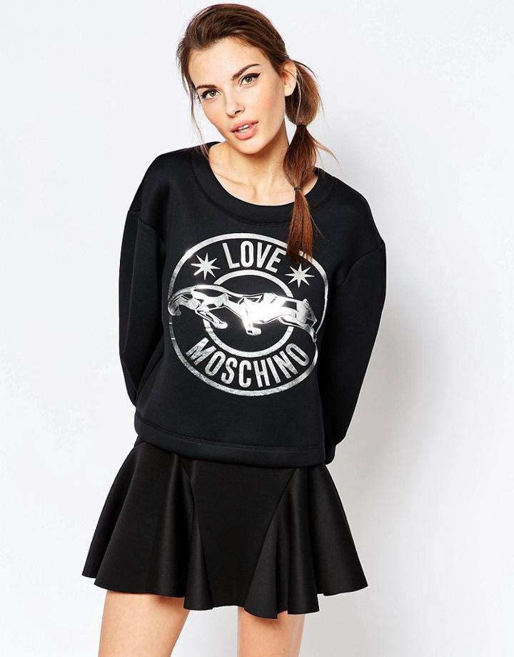 Love Moschino Panther Emblem Skuba Cropped Sweatshirt - Bk1