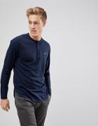 Hollister Logo Henley Long Sleeve Top In Navy - Navy