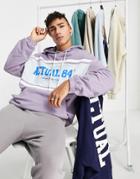 Asos Actual Oversized Hoodie With Color Block Front Panel And Logo Print In Purple