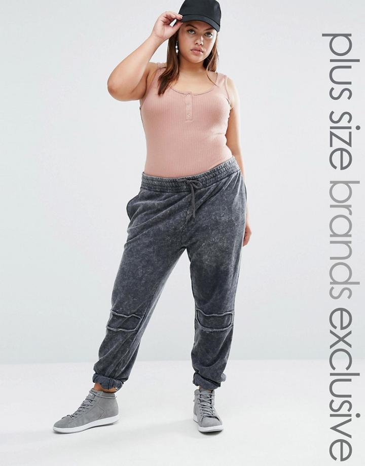 Daisy Street Plus Joggers With Raw Knee Patches - Gray