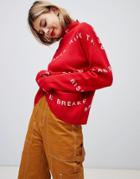 Noisy May Branded Sweater-red