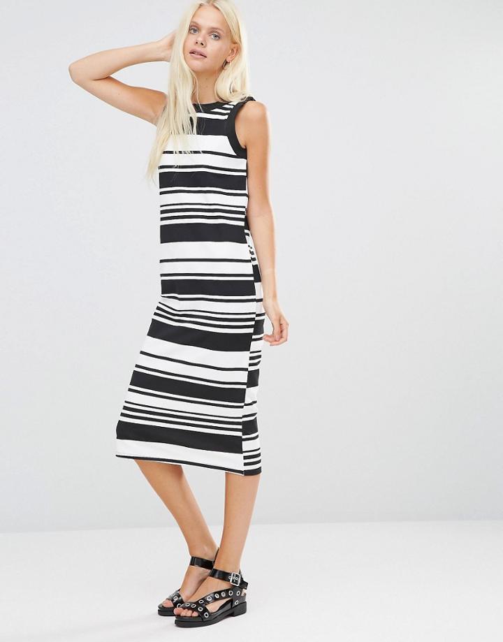 Daisy Street Shift Dress In Stripe - Black