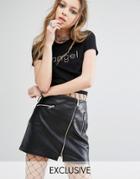 Milk It Vintage Shrunken T-shirt With Rhinestone Angel - Black