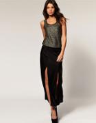 Asos Midi Skirt With Side Slit - Black