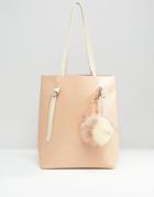 Missguided Contrast Strap Tote Bag With Pom Pom - Pink