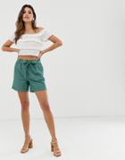 Esprit Stripes Tie Waist Short In Green - Green