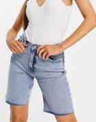 Mango Longline Boyfriend Denim Short In Blue-blues