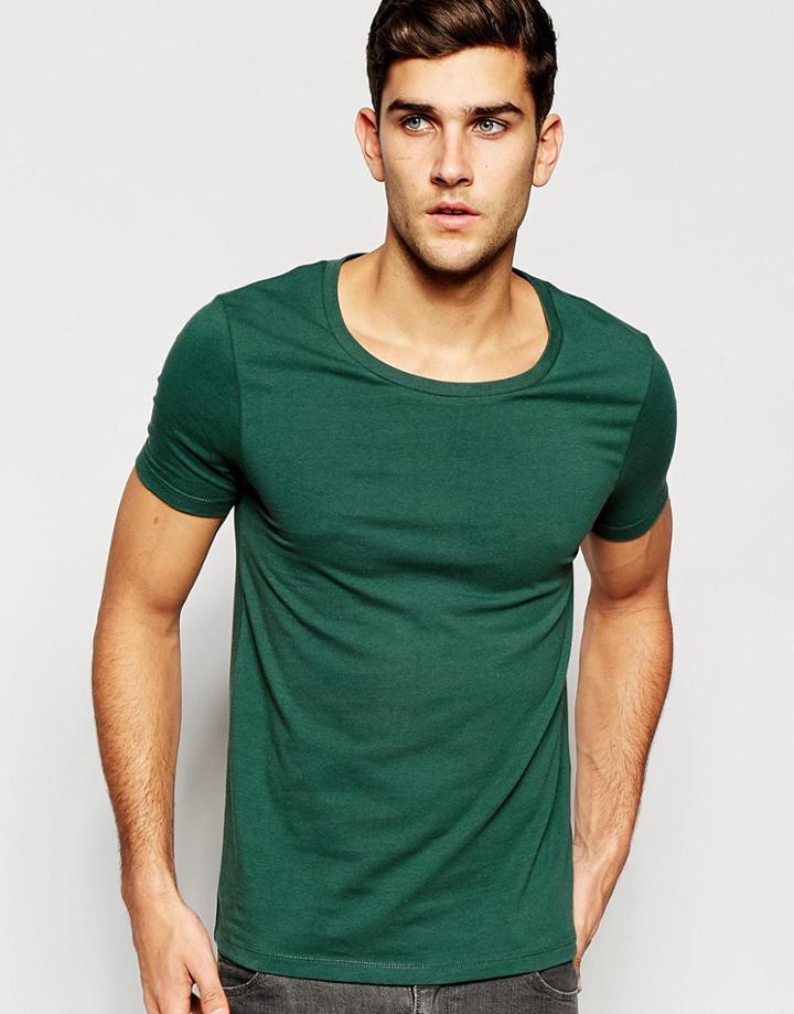 Asos Muscle T-shirt With Scoop Neck And Stretch - Jungle Green
