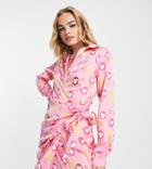 Liquorish Curve Satin Mini Dress In Pink Love Print - Exclusive To Asos