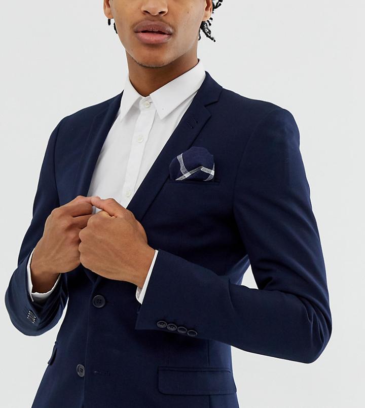 Noak Pocket Square In Large Navy Check - Navy