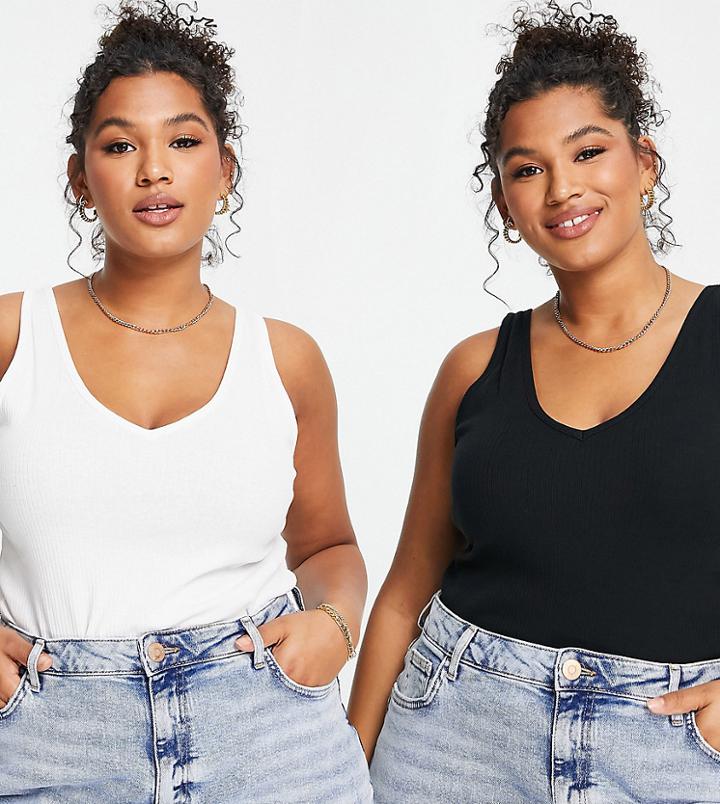 Simply Be 2 Pack Multiwear Tank Top In Black And White