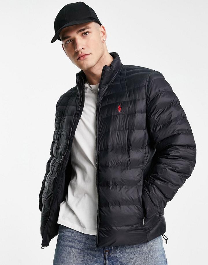 Polo Ralph Lauren Terra Player Logo Nylon Puffer Jacket In Black